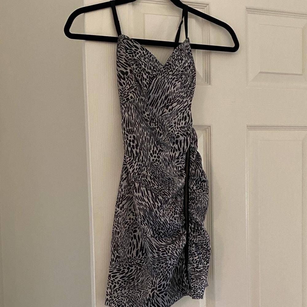 Guess Black and White Printed Mini Slip Dress
